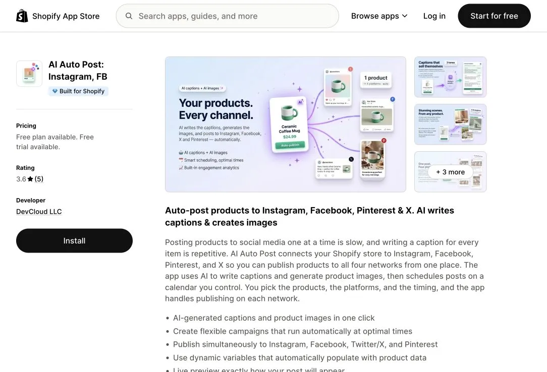 AI Auto Post public landing page hero or marketplace listing