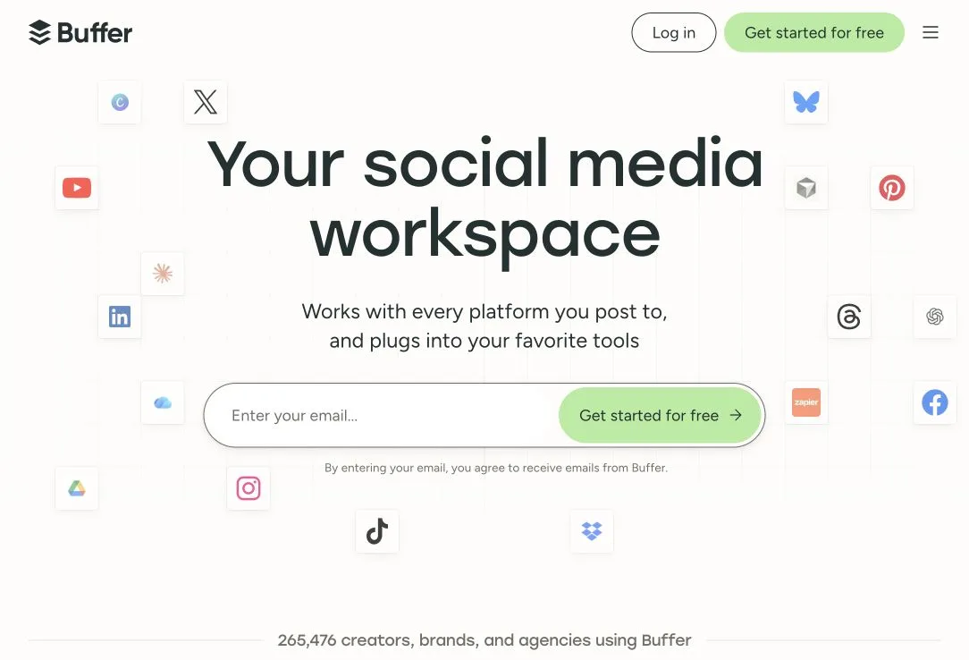Buffer public landing page hero or marketplace listing