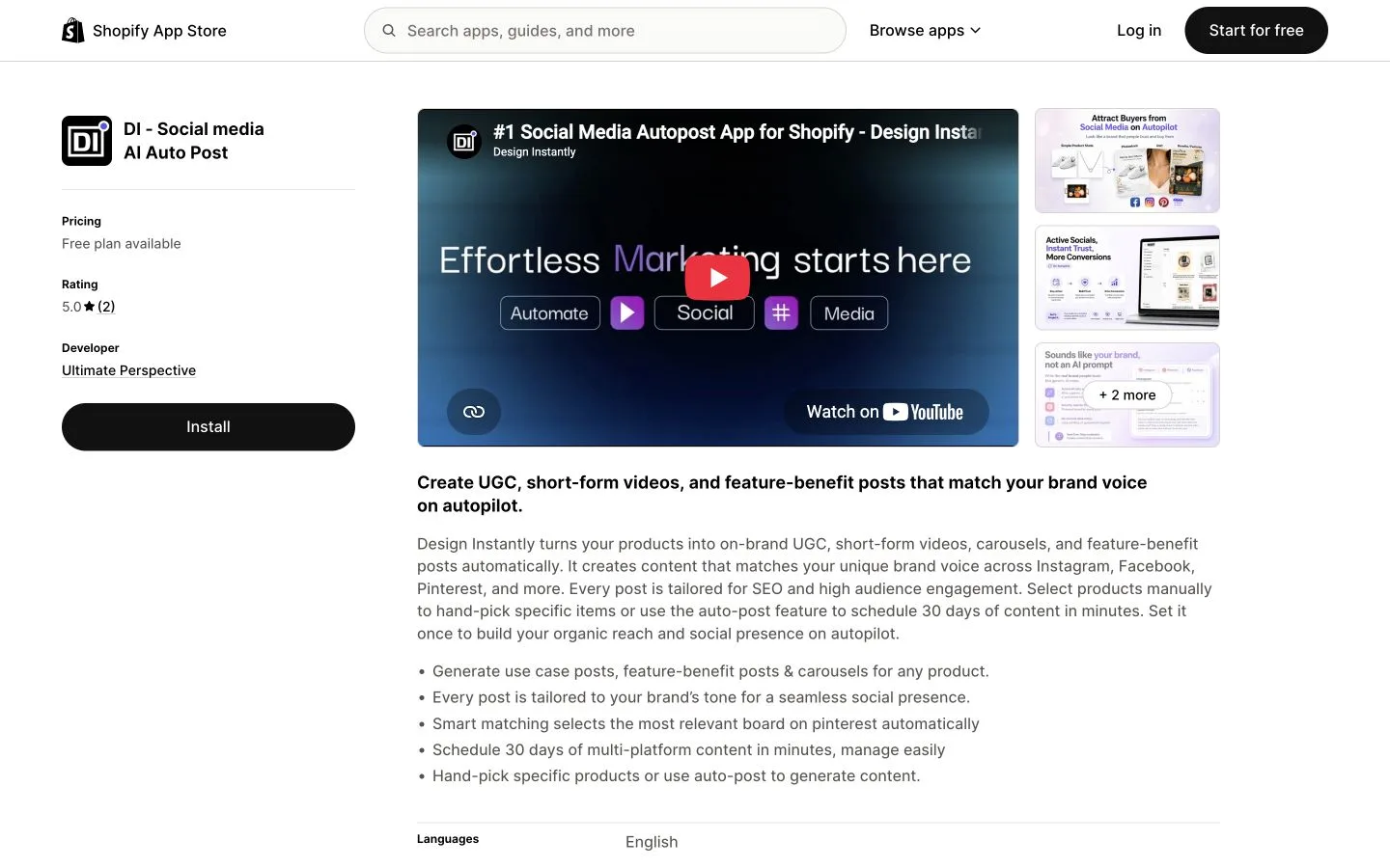 Design Instantly public Shopify App Store listing