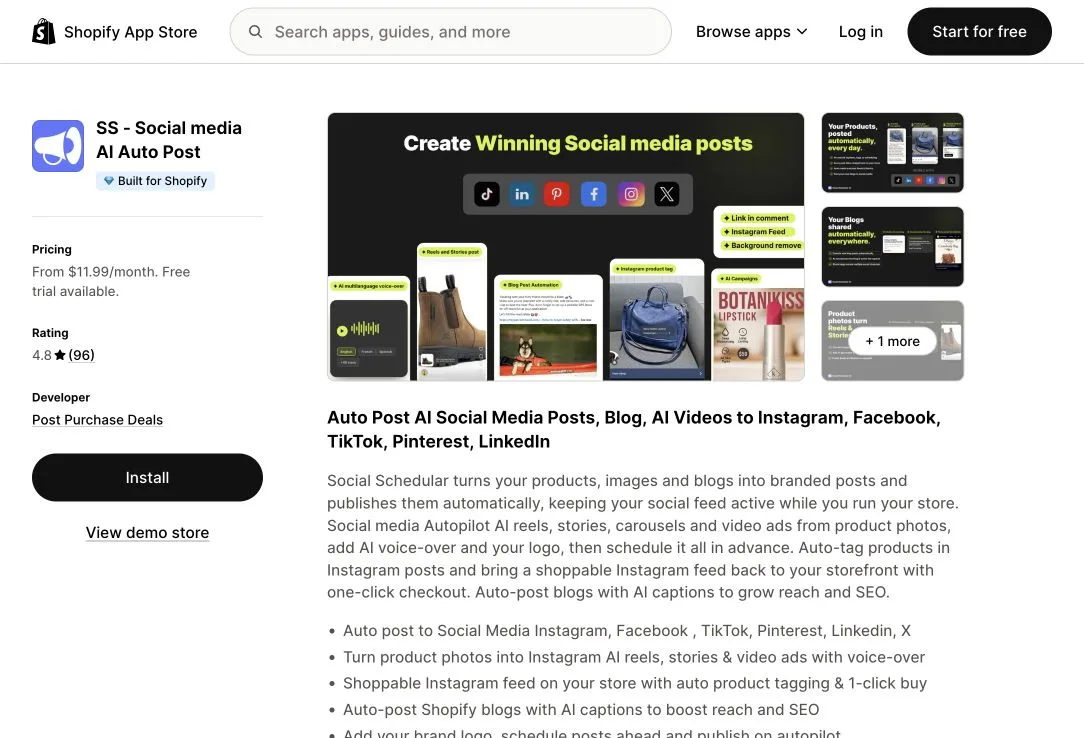 SS Social Media AI Auto Post public landing page hero or marketplace listing